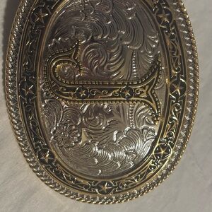 Montana Silversmiths Silver & Gold Oval Belt Buckle – Engraved “J” Initial